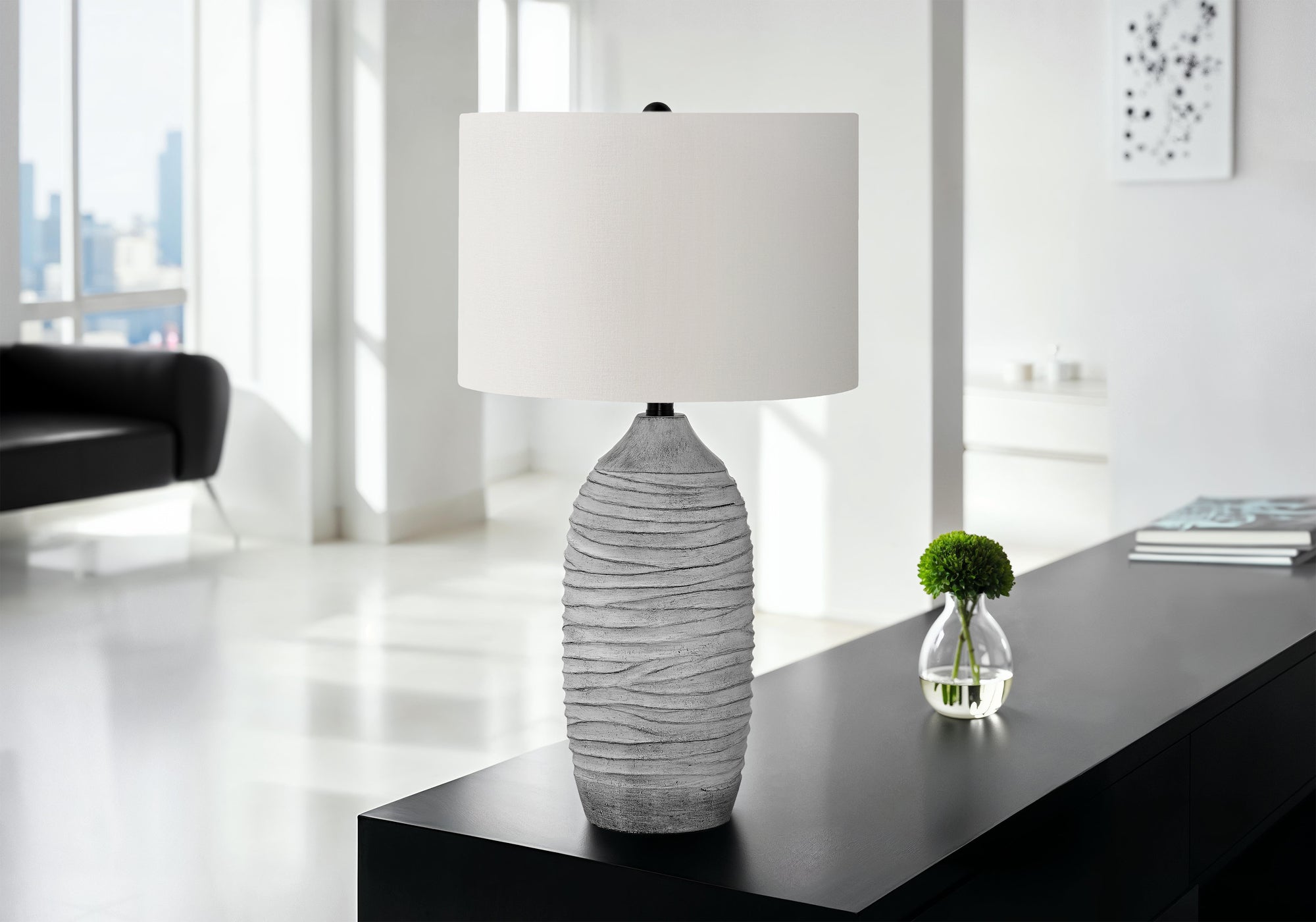 Lighting, 27'h, Table Lamp, Grey Resin, Ivory / Cream Shade, Modern