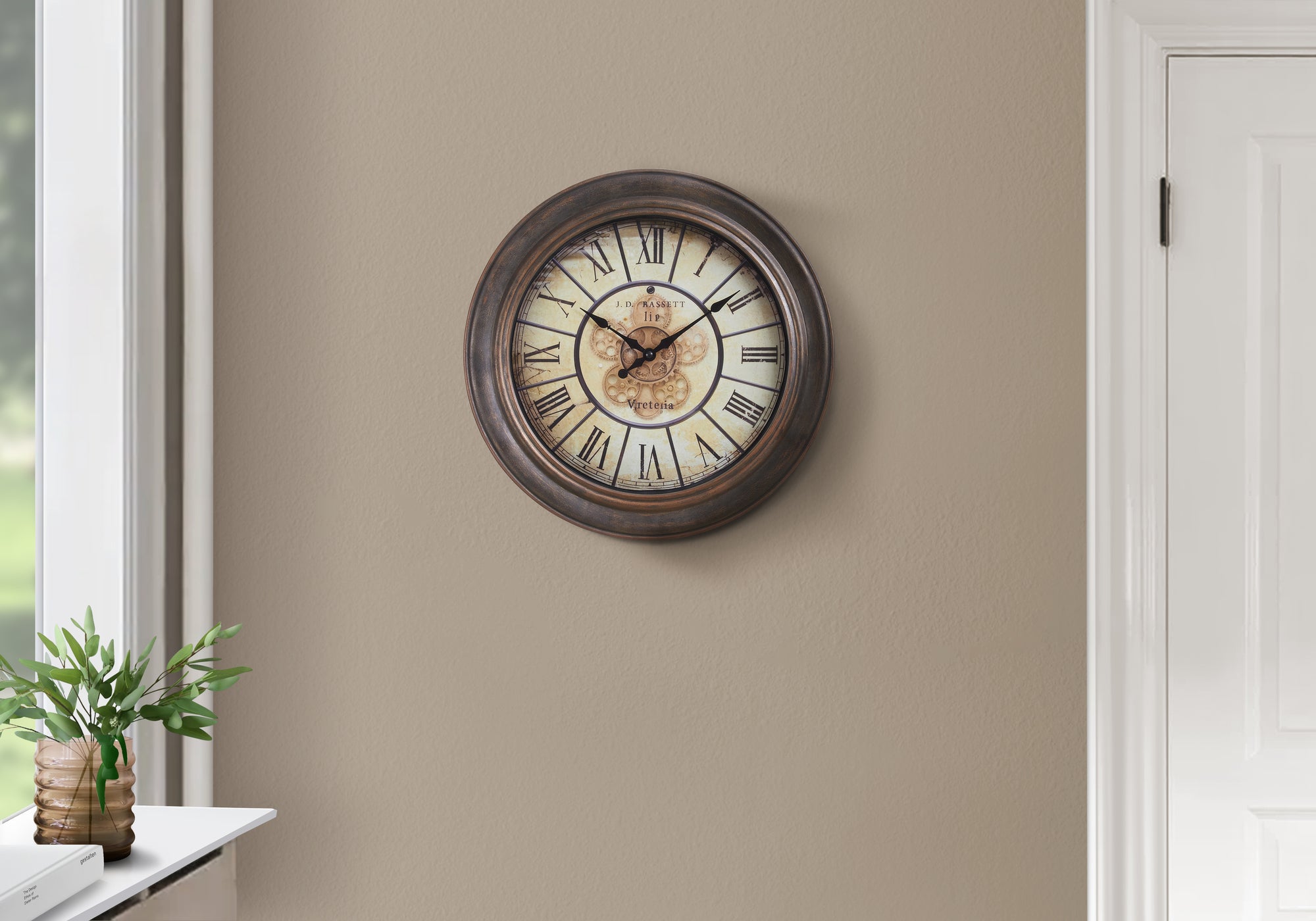 Clocks, 15' Round, Wall Clock, Antique Brown, Transitional