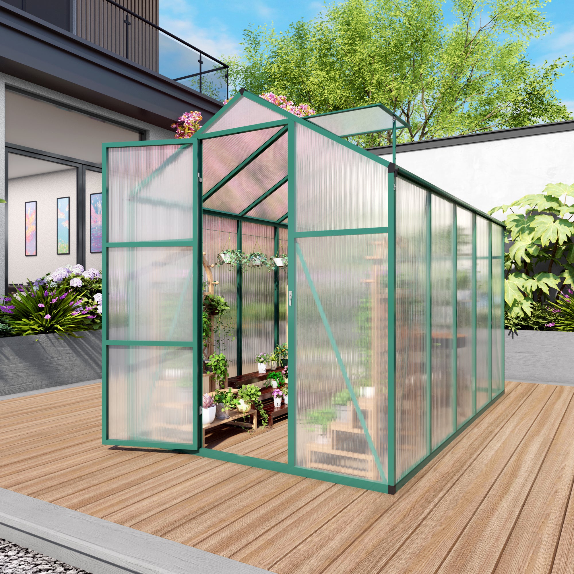 Newly marketed Gain height windproofaluminum greenhouse 6x10 FT Polycarbonate Greenhouse Raised Base and Anchor Aluminum Heavy Duty Walk-in Greenhouses for Outdoor Backyard in All Season