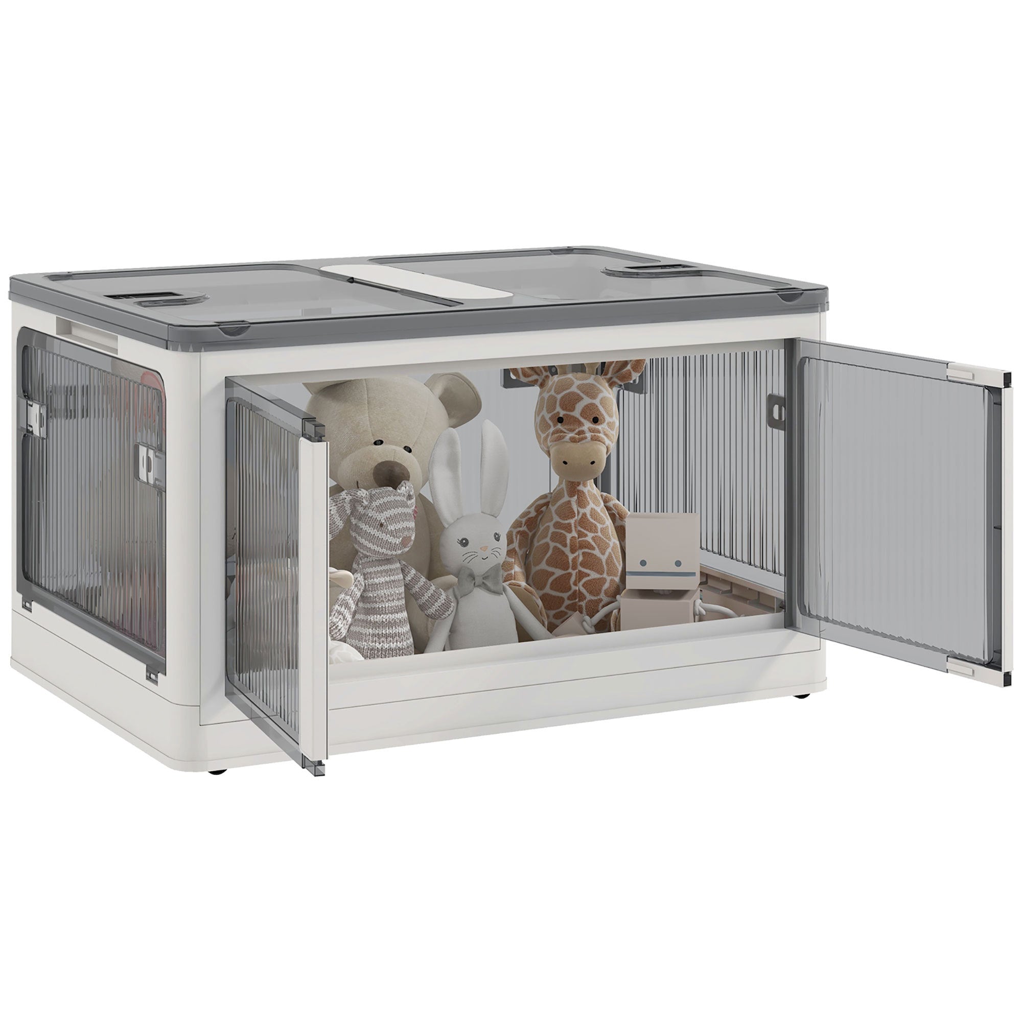 HOMCOM Stackable Storage Bins with Lids, Wheels, and Collapsible, White