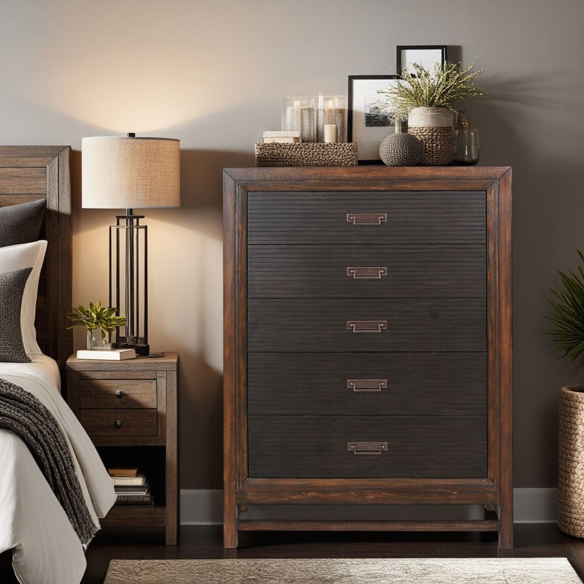 Five-Drawer Chest, No Assembly Required, Two-Tone Finish