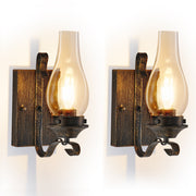 (Only Supports Hardwired) Rustic Farmhouse Wall Sconces Set of 2, Vintage Industrial Plug-in Wall Lights with Clear Glass Shade, Black and Gold Finish for Bedroom, Living Room, or Hallway (No Bulbs)