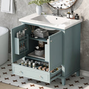 30' Bathroom Vanity with Sink Combo, Multi-functional Bathroom Cabinet with Doors and Drawer, Solid Frame and MDF Board, Green (Old Sku:SY999606AAC)