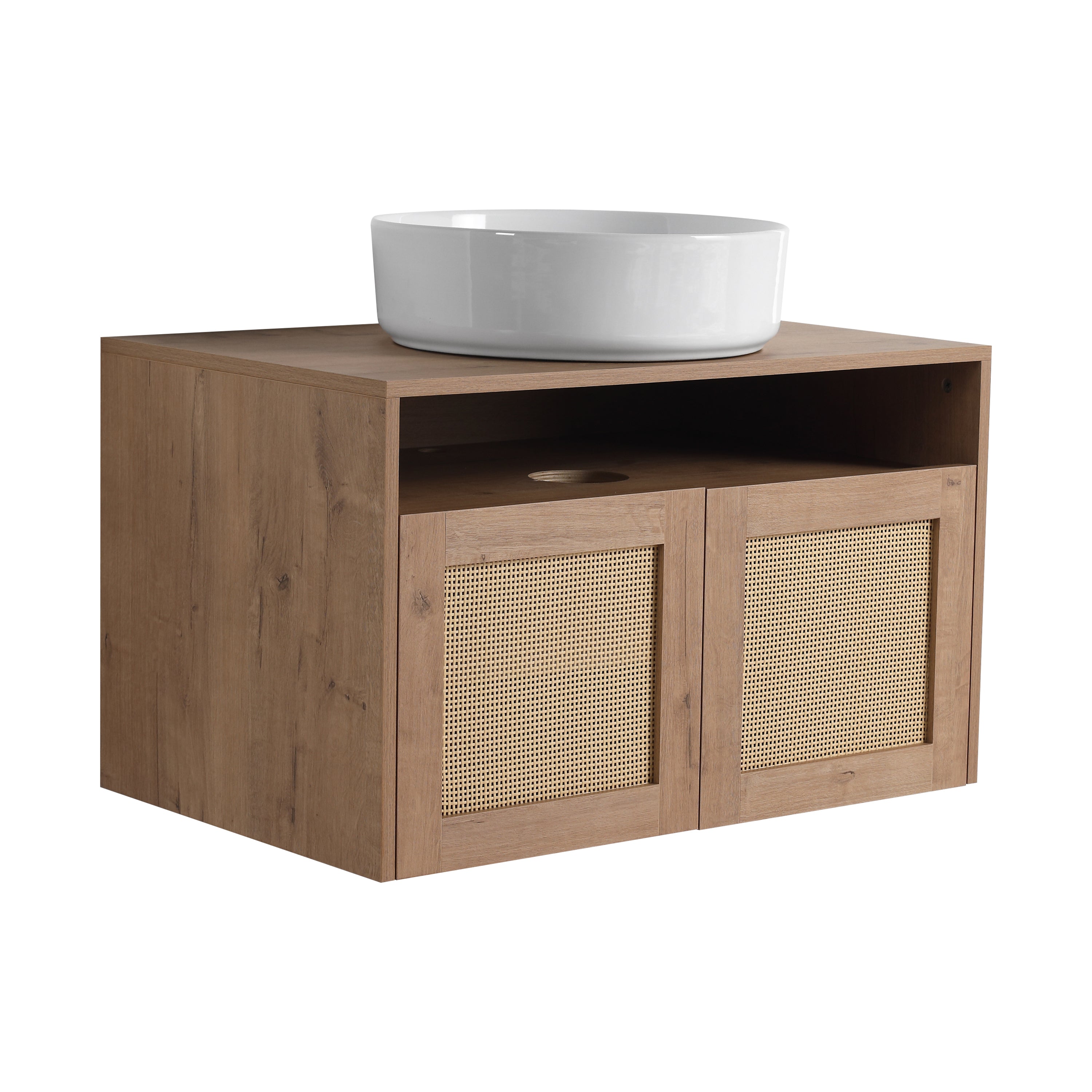 30' Bathroom Vanity with White Ceramic Art Sink, 2-Soft Close Door, Float Mounting Design, Plywood (KD-Packing)