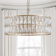 (L5025-450-G/W1340P189450)18' Golden Modern Crystal Drum Chandelier, 6-Light Pendant Lighting Fixture with Metal Frame for Living Room, Dining Room, and Bedroom (Bulbs Not Included)