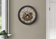 Clocks, 20' Round, Gear Mechanism, Wall Clock, Brown, Transitional