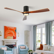 60 inch. LED Indoor/Outdoor Flush Mount Matte Black Ceiling Fan with Wood Blades, 6-Speed DC Remote Control