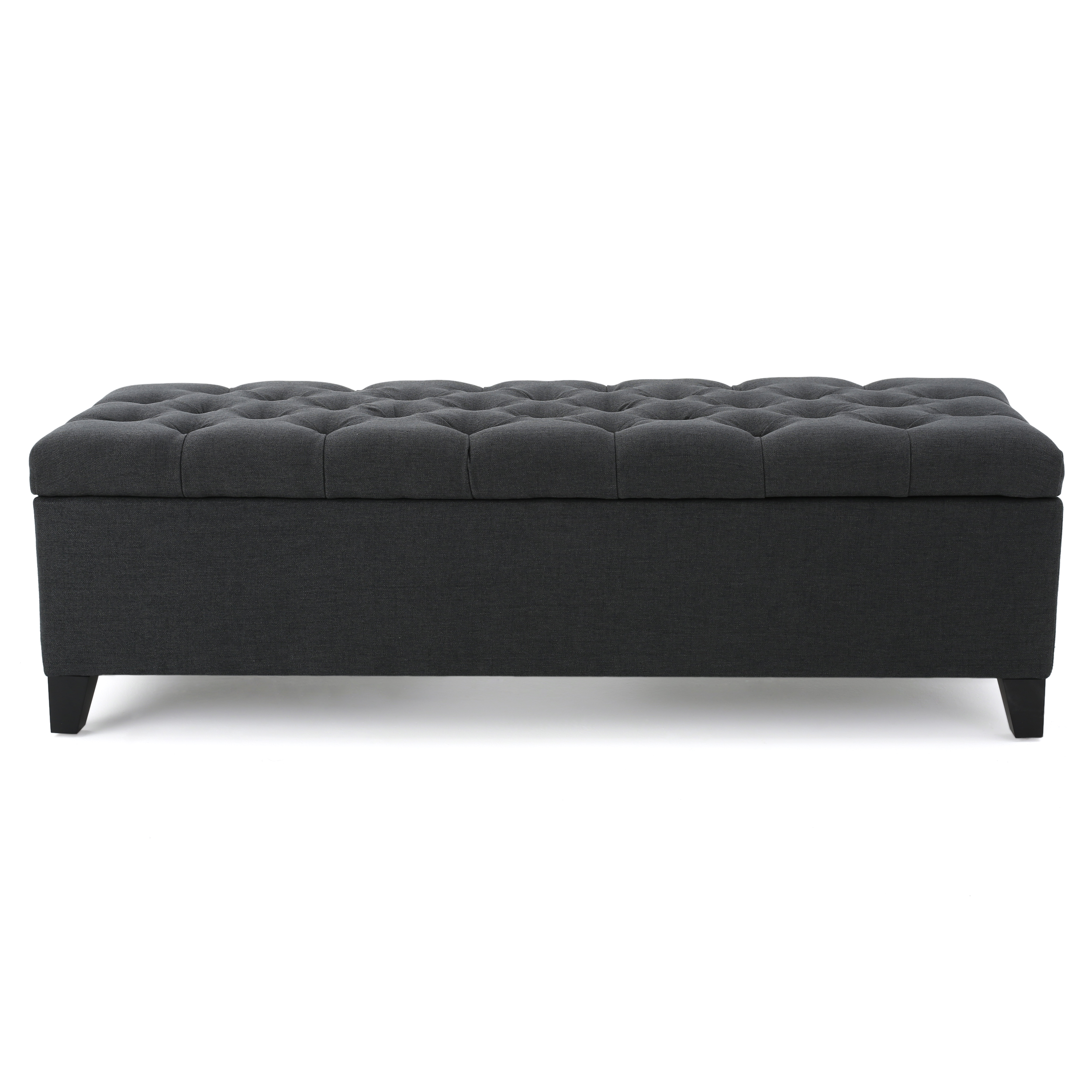 Glouster Contemporary Storage Ottoman V2 with Button-Tufted Diamond Stitching in Dark Gray Fabric