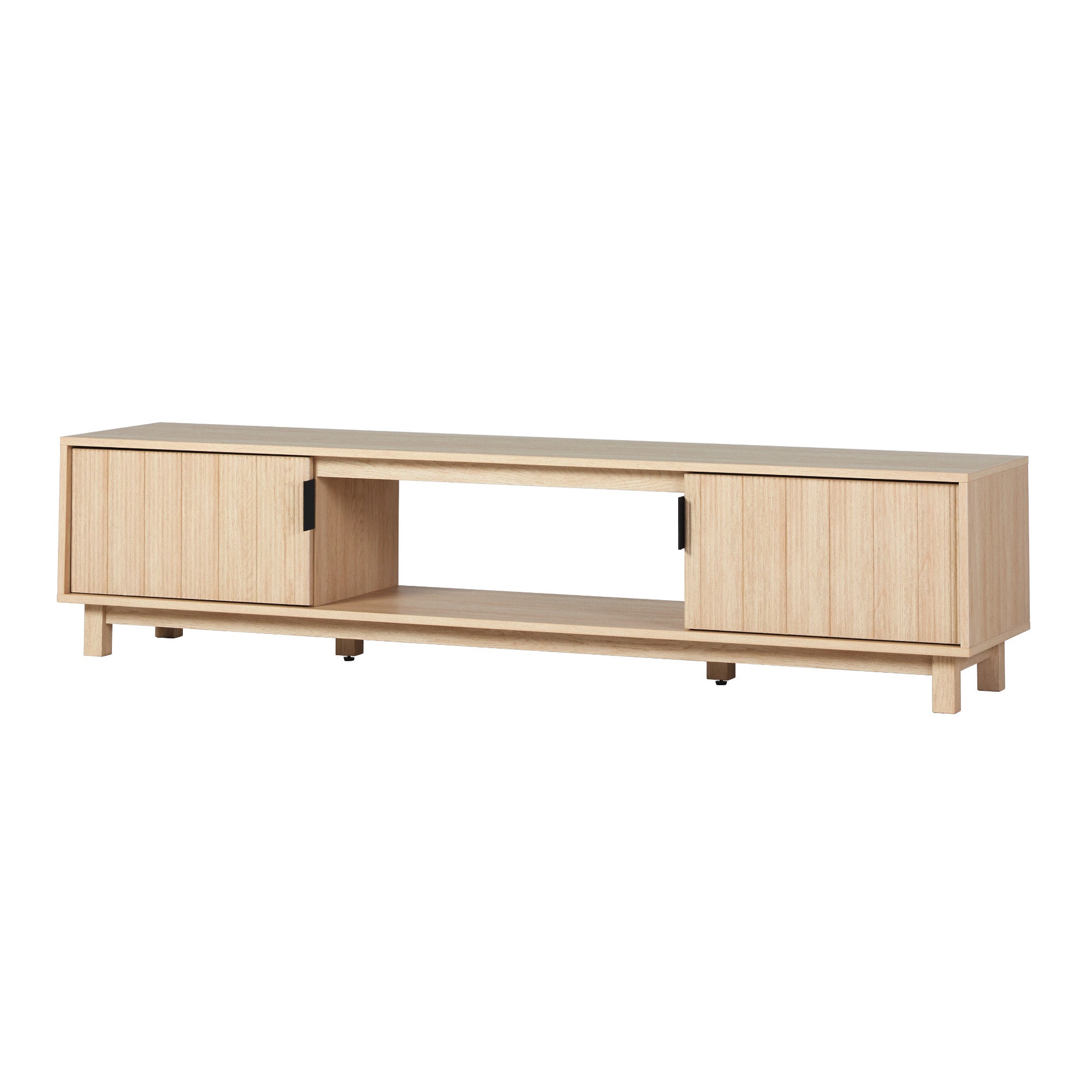 Modern Fluted-Door Minimalist TV Stand for TVs up to 80 inches in Coastal Oak MDF