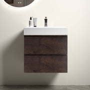 Alice 24' Walnut Bathroom Vanity with Sink, Large Storage Wall Mounted Floating Bathroom Vanity for Modern Bathroom, One-Piece White Sink Basin without Drain and Faucet, Pre-assembled