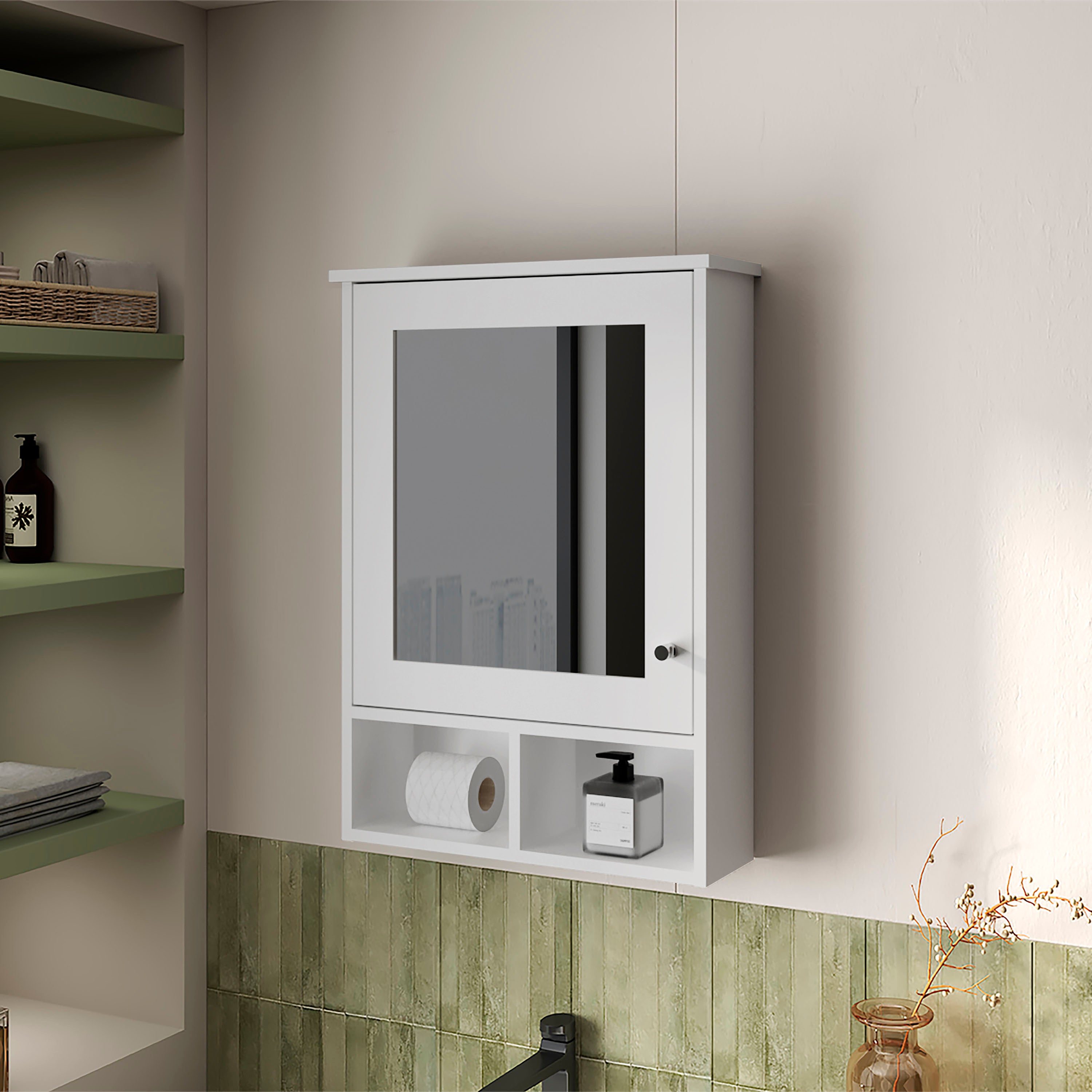 Poston Medicine Cabinet With a Door And Included Mirror, White