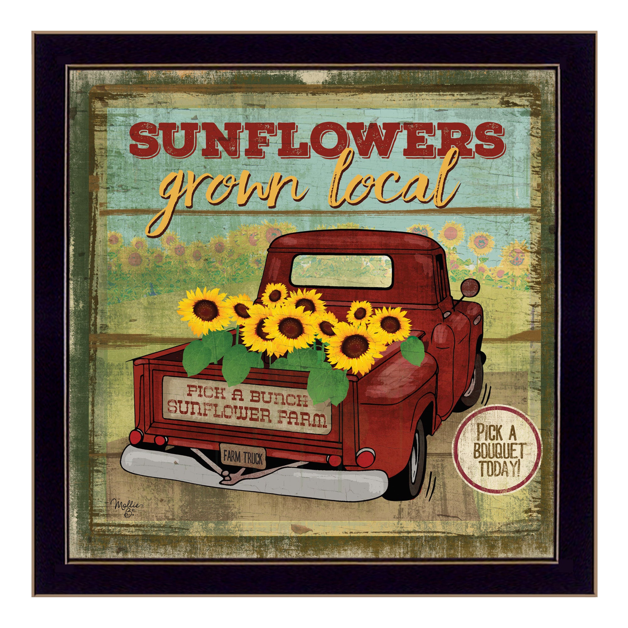 'Sunflowers From the Farm' By Mollie B., Printed Wall Art, Ready To Hang Framed Poster, Black Frame