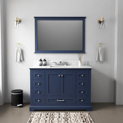 Navy Blue Single Bath Vanity 48 in. W x 22 in. D, Carrara Marble Top, and Faucet Set