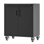 Heavy-Duty Metal Garage Storage Cabinet with Wheels - Sturdy Tool Storage Solution in Black Steel, 29.53x17.72x34.65 inches