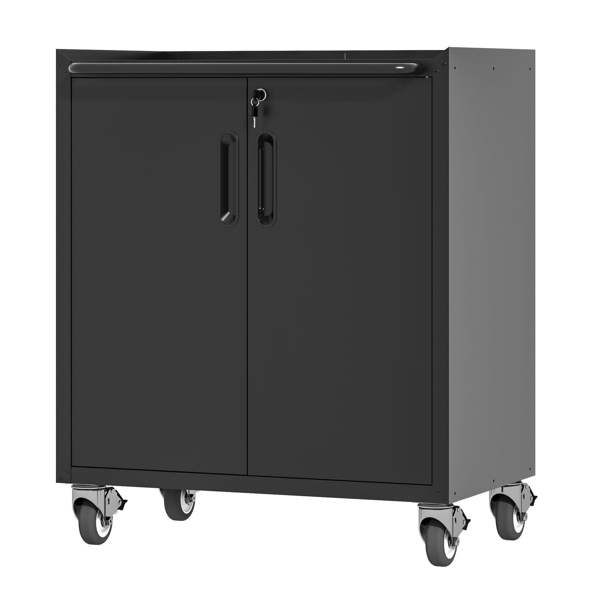 Heavy-Duty Metal Garage Storage Cabinet with Wheels - Sturdy Tool Storage Solution in Black Steel, 29.53x17.72x34.65 inches