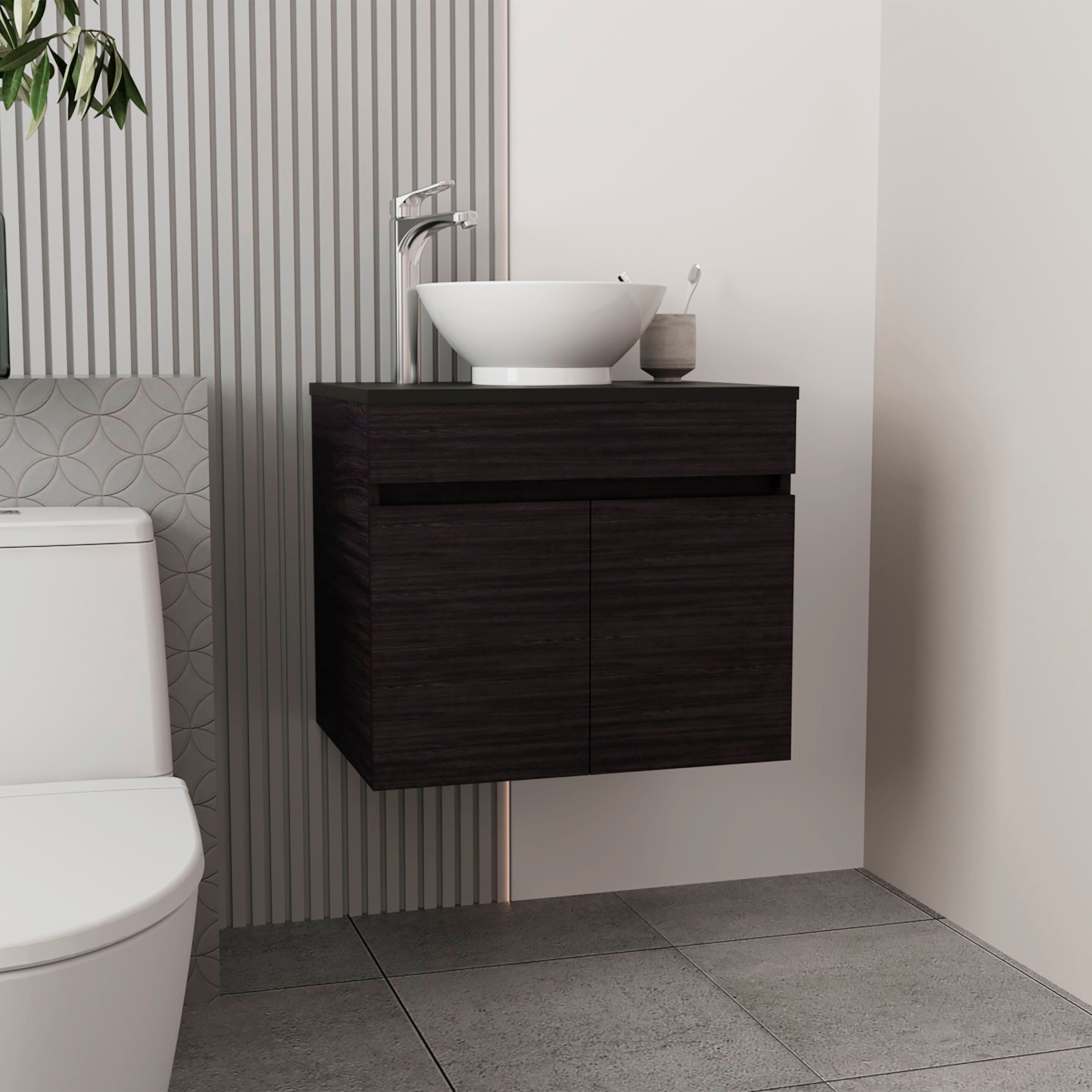 Vessel Sink Vanity Manchester, Two Drawers and Open Shelf, Black