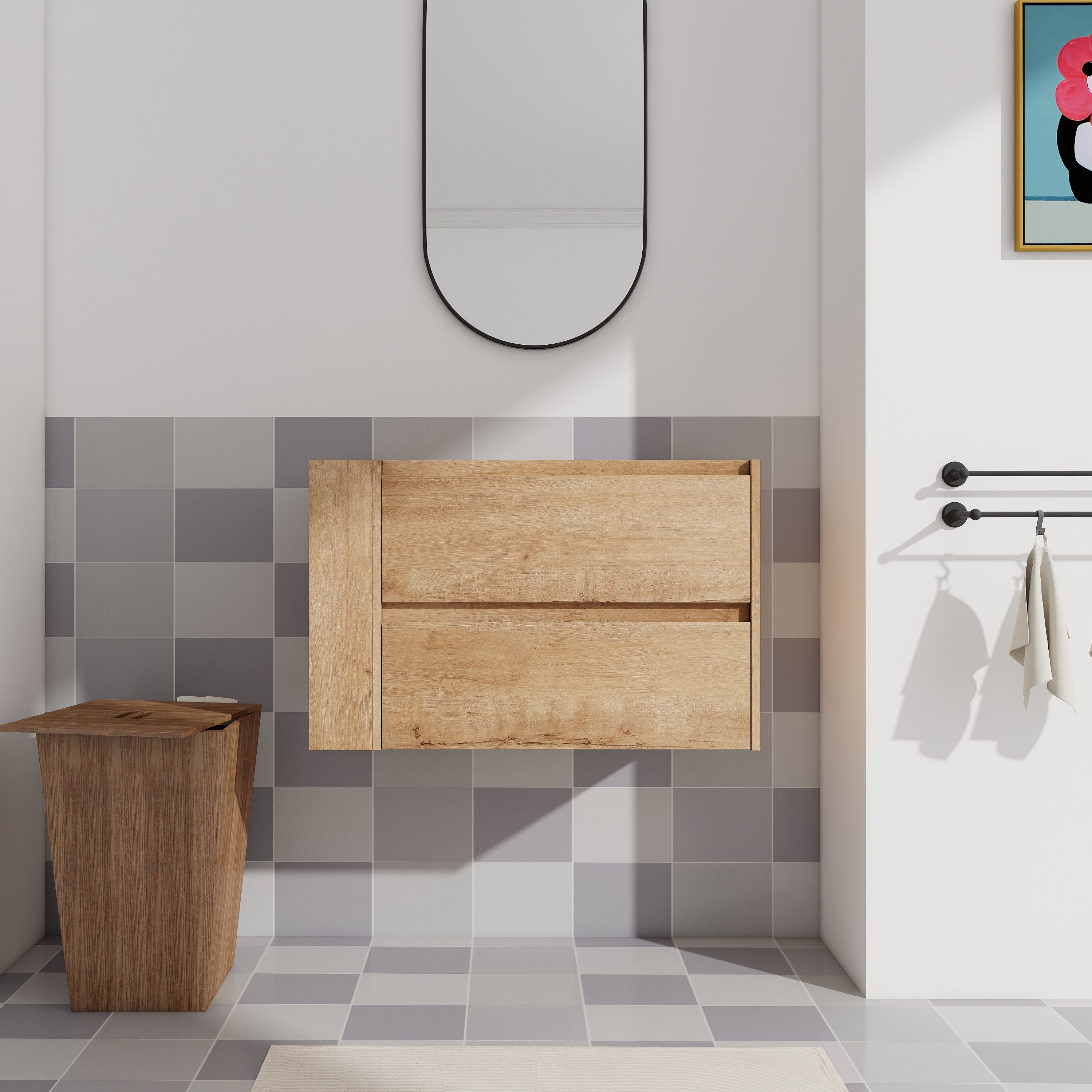 30' Wall Mounting Bathroom Vanity, Soft Close Drawer(Only Vanity, Without Basin)