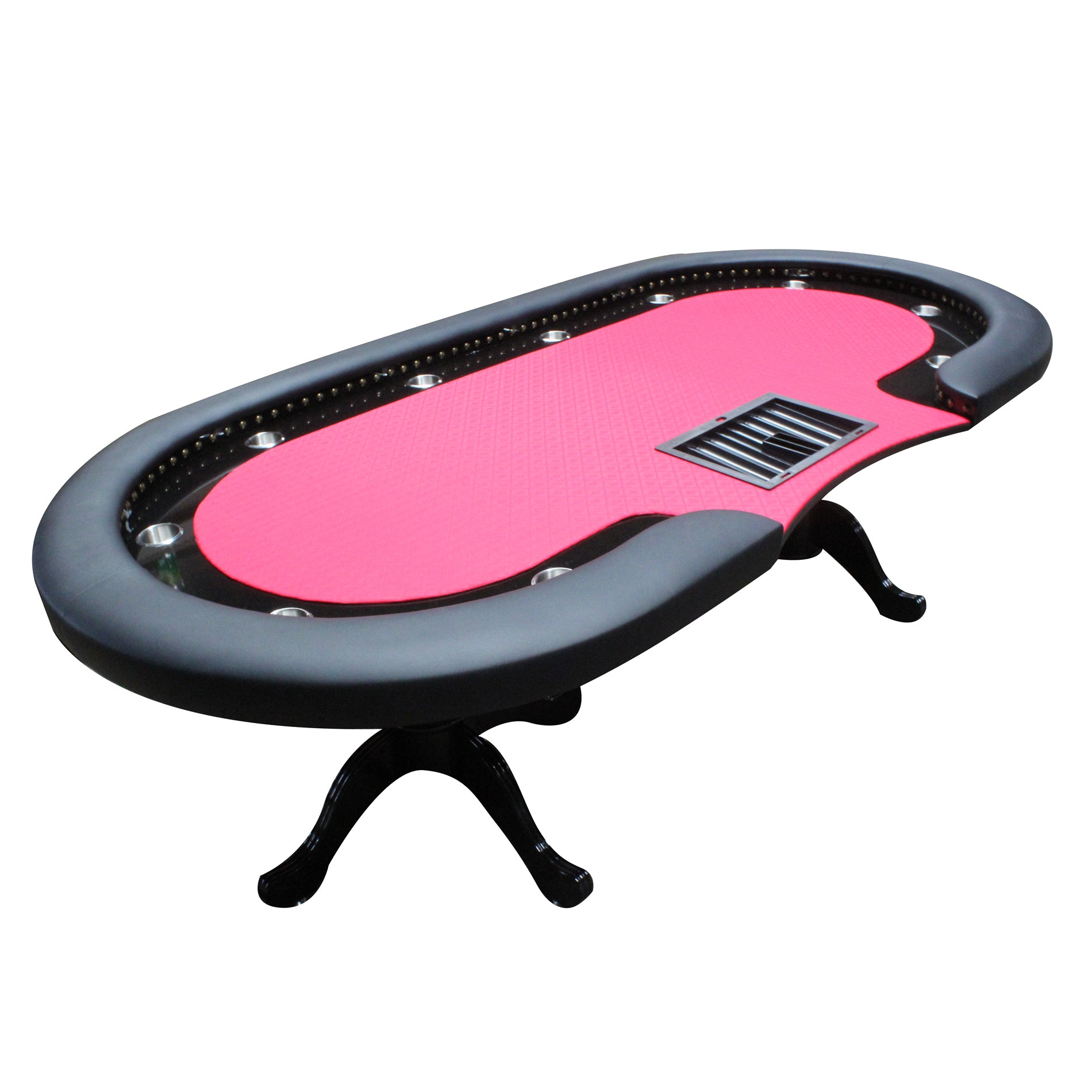 96' Poker Table for 10 Players Casino Game Texas Hold'em Premium Oval with Round Stud Rivet Decorate Waterproof Cloth Chip Tray Cup Holders Red
