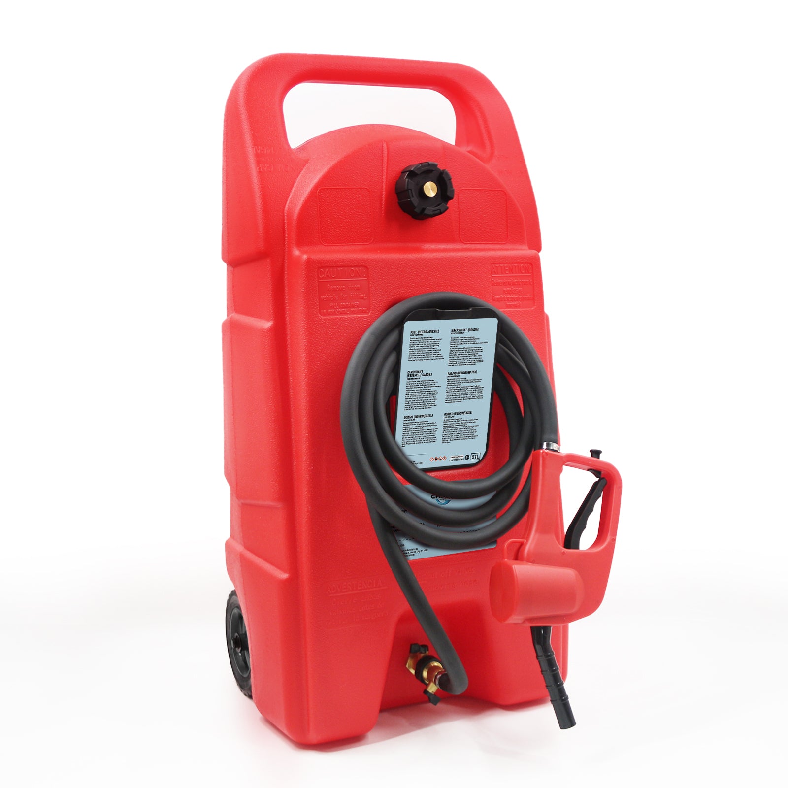 Heavy-Duty 15 Gallon Gas Caddy with Wheels for Fuel Transfer - Red HDPE Tank for Automobiles and More