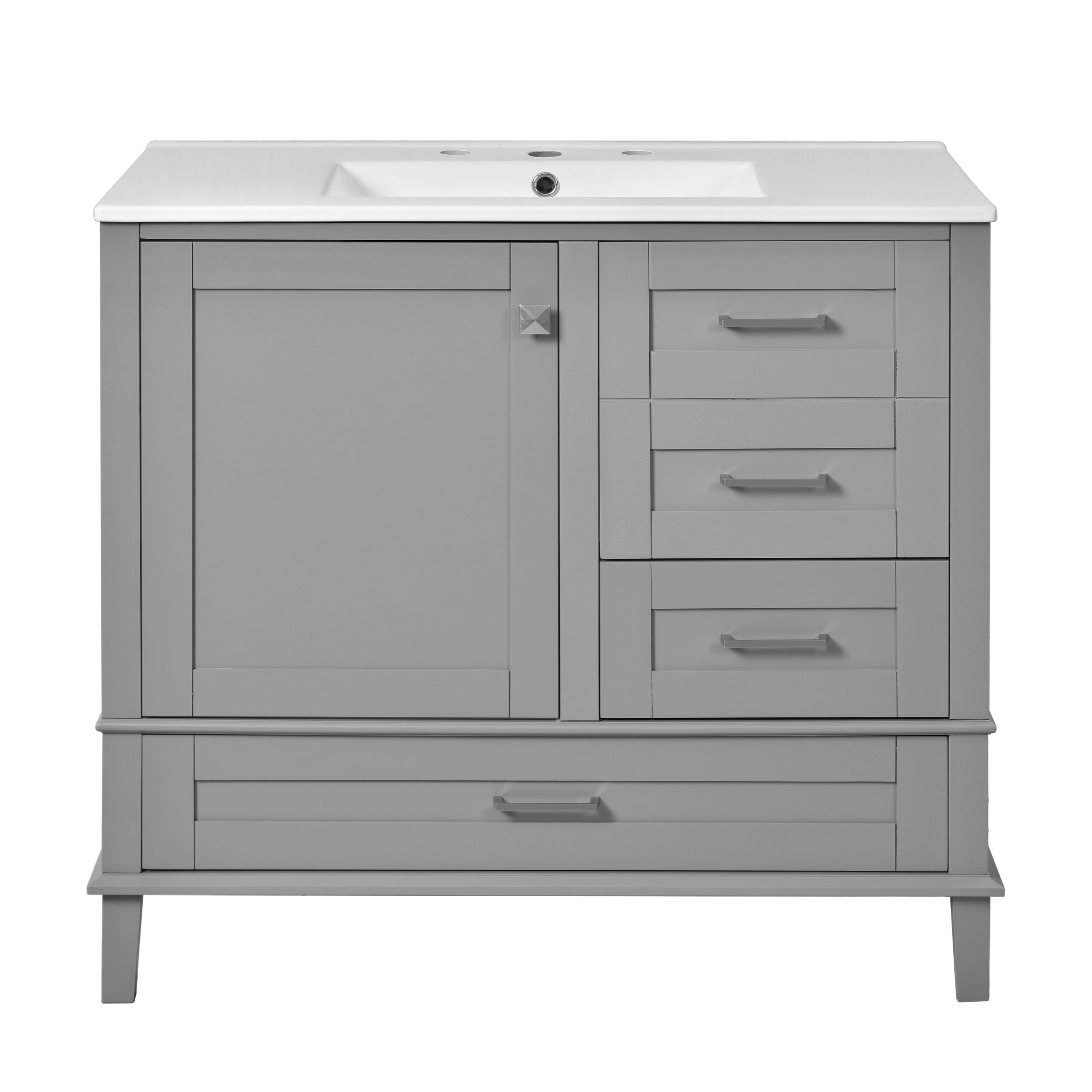 Modern Grey 36-Inch Bathroom Vanity with Solid Pine Frame and Soft Close Storage