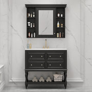36'' Bathroom Vanity with Medicine Cabinet, Modern Mirror Cabinet with Adjustable Shelf, Bathroom Storage Cabinet with 4 Drawers, Solid Wood Frame Bathroom Storage Cabinet