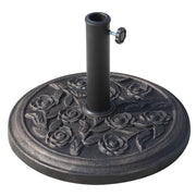 Outsunny 18' 20 lbs Round Resin Umbrella Base Stand Market Parasol Holder with Decorative Rose Floral Pattern & Easy Setup, for Φ1.5', Φ1.89' Pole, for Lawn, Deck, Backyard, Garden, Bronze