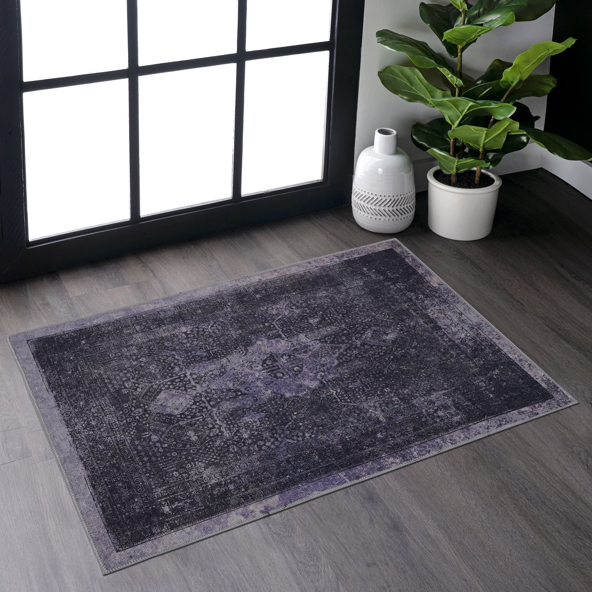 MAVAL Anthracite Washable Rug 2' x 3' Doormat Rug (Anthracite, 2' x 3')
