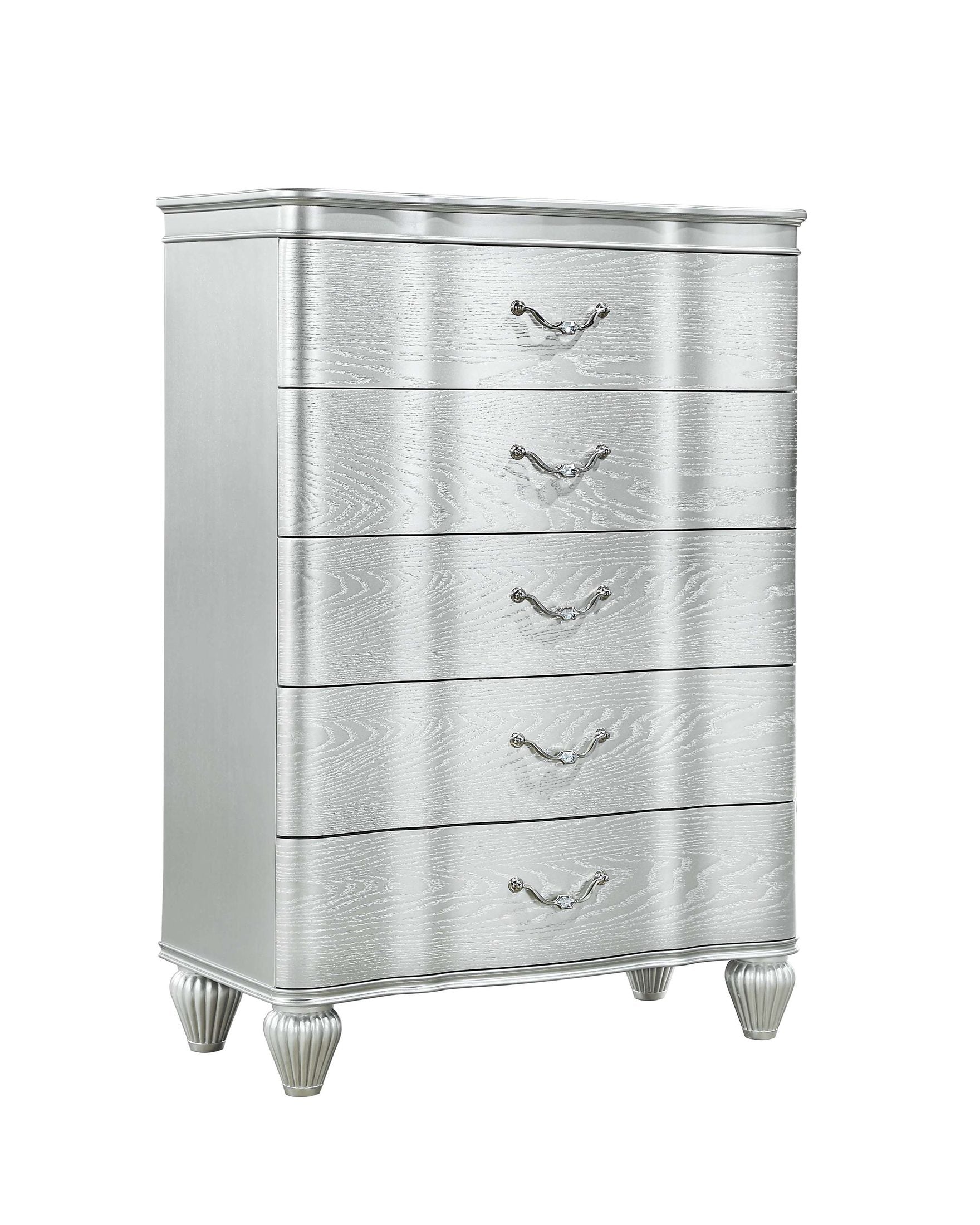Landmark Traditional Style 5-Drawer Chest With metal drawer pulls Made with Wood in Silver same as B009P235328 (CA inventory)