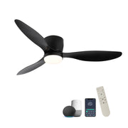 52' Smart Flush Mount black Ceiling Fans with Lights Remote,Quiet DC Motor,Outdoor Indoor Low Profile Ceiling Fan,Control with WIFI Alexa App,Dimmable,ABS blades,for Modern Bedroom Patio