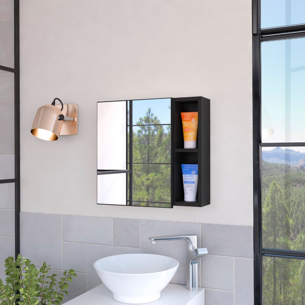 Minsk Medicine Cabinet, Mirror, Two External Shelves, Single Door Cabinet, Three Interior Shelves