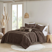 7 Piece Micro Corduroy Comforter Set Brown King