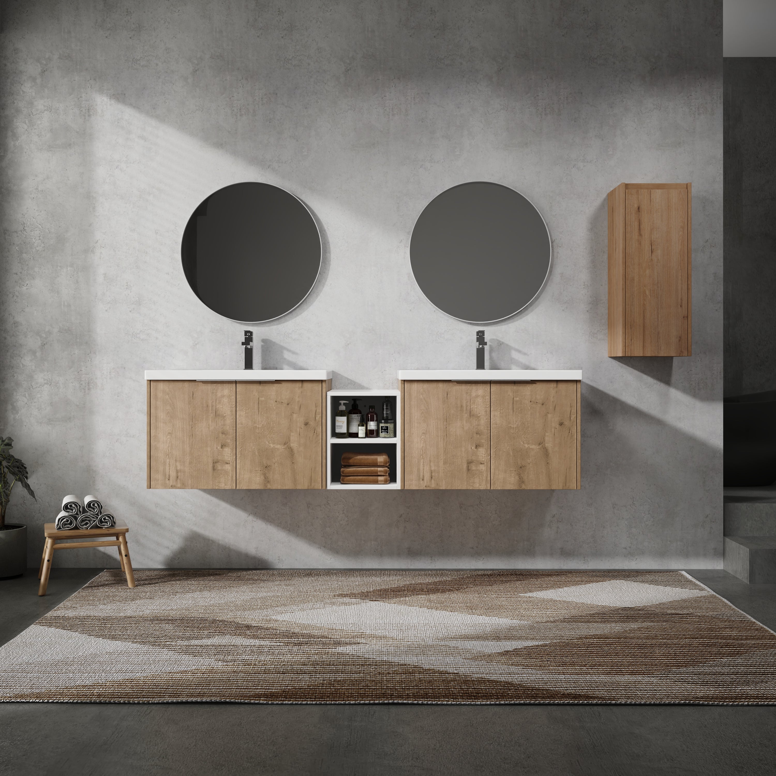 72' Wall-Mounted Bathroom Vanity With Sink and Side Cabinet, Soft Close Doors,00112IMO-00630IMOx2-00612GWH Combination Cabinet(KD-Packing)
