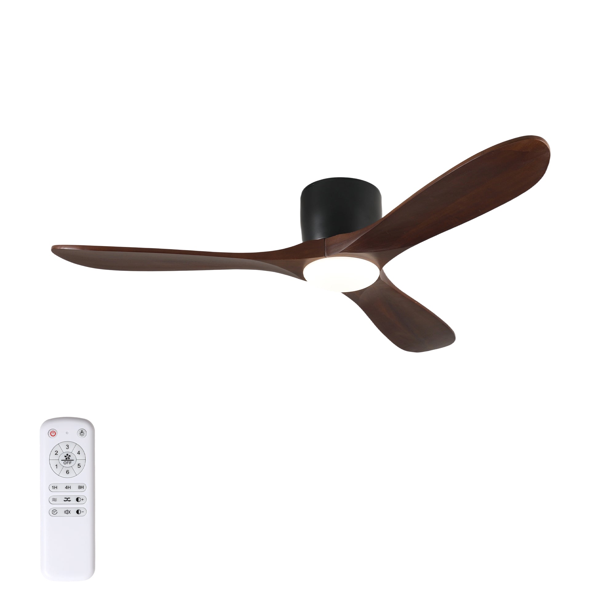 52-inch Ceiling Fan with Light, 3 Dark Walnut Wood Blades, Remote Control, Reversible DC Motor for Living Room