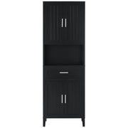 Modern Freestanding Tall Bathroom Cabinet with Soft-Close Doors and Adjustable Shelves, Black MDF, 70.9'