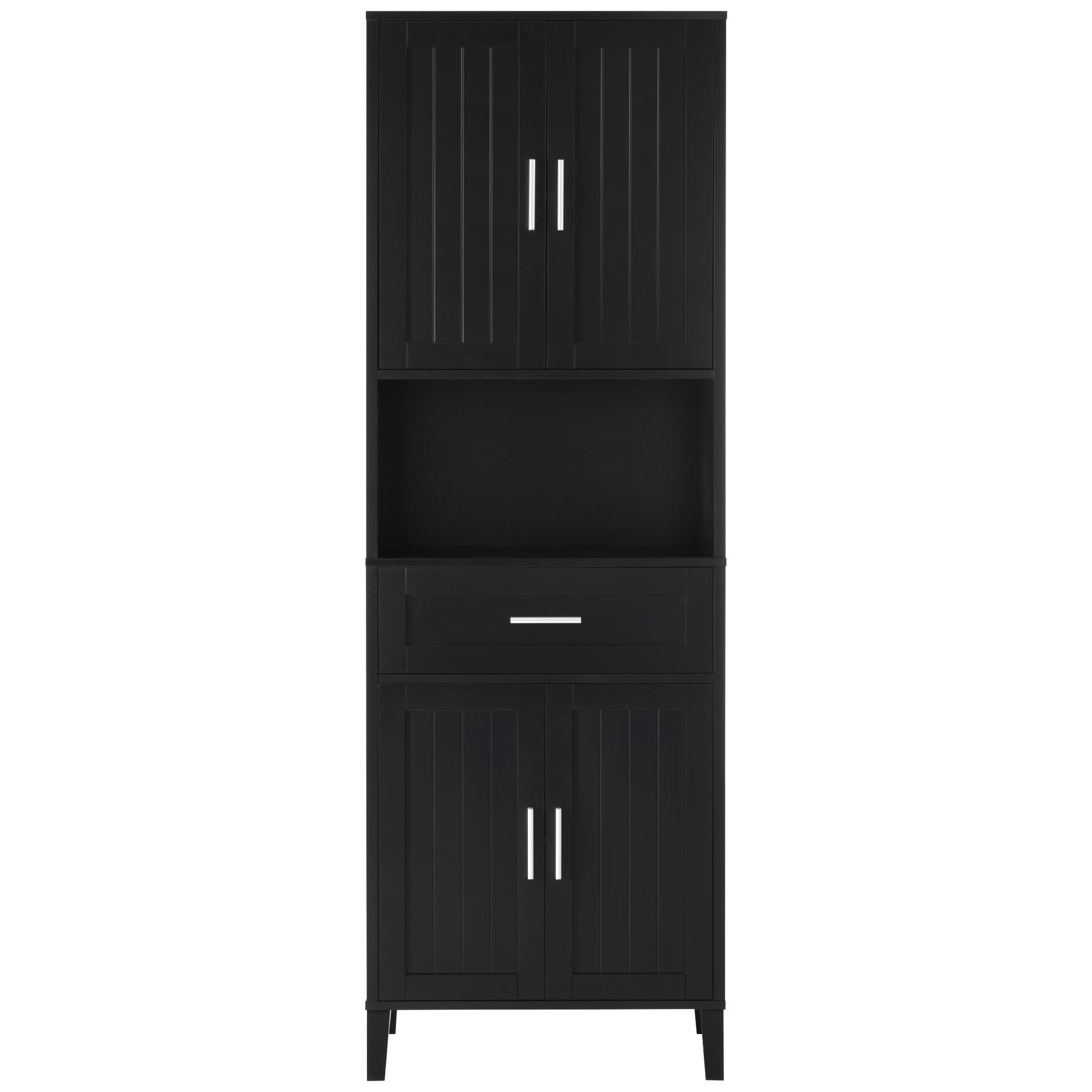 Modern Freestanding Tall Bathroom Cabinet with Soft-Close Doors and Adjustable Shelves, Black MDF, 70.9'