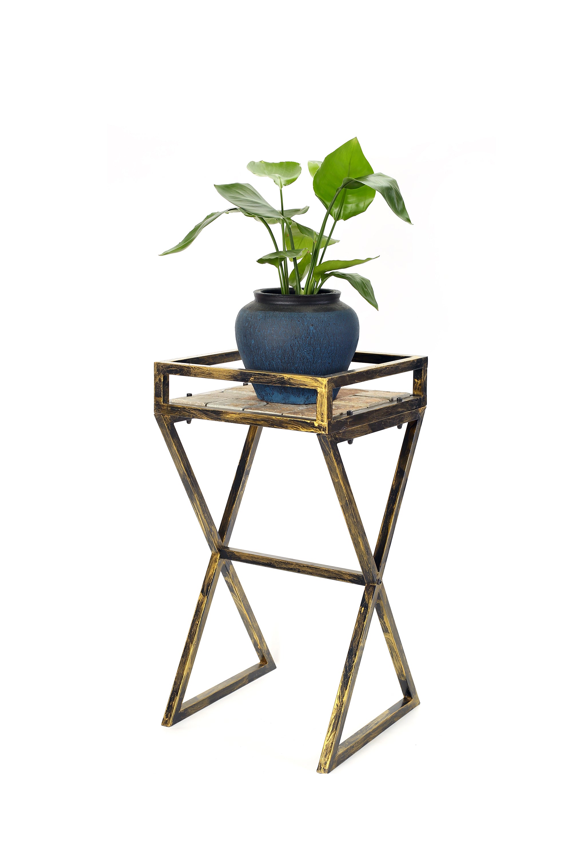 27' Gray Stone Slab Black / Gold Metal Plant Stand