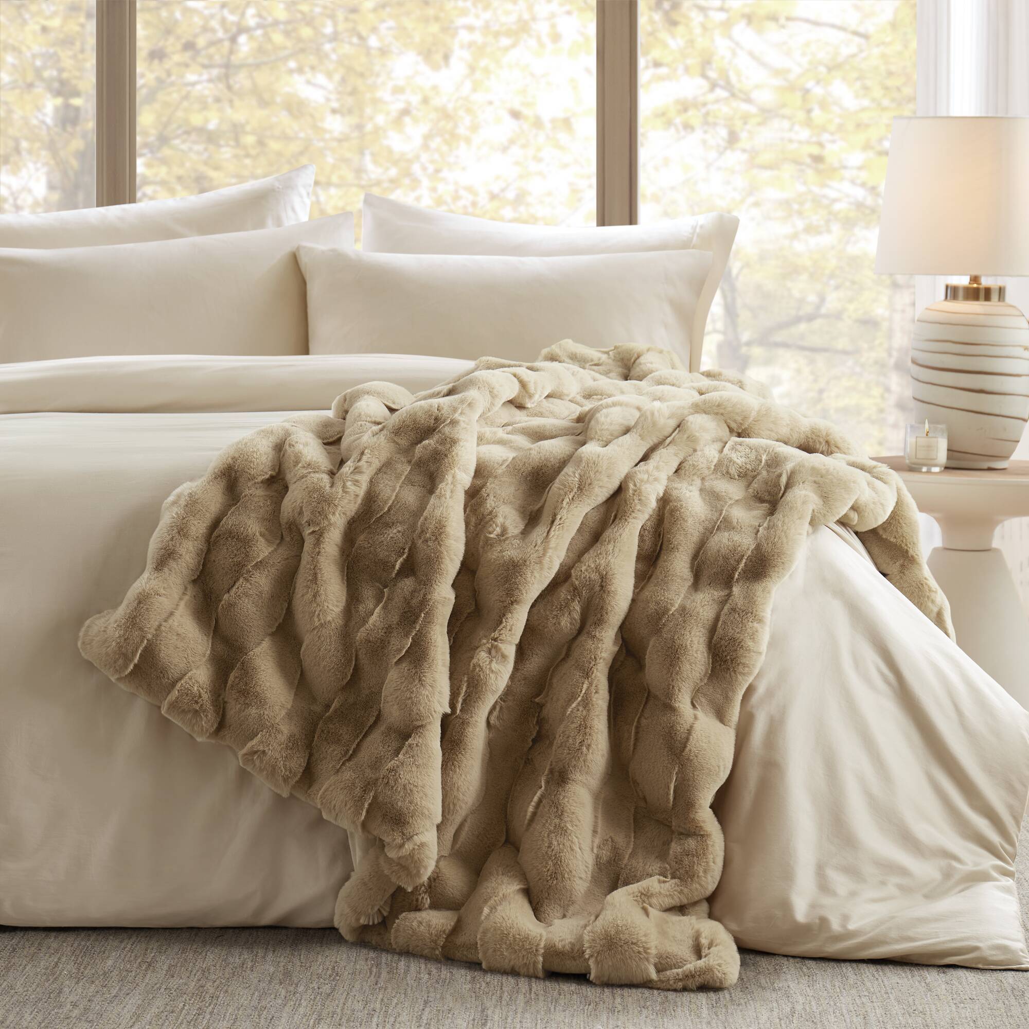 1 PC 50x60' Vivienne Faux Fur Throw Tan