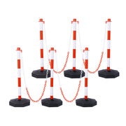 6 Pack Traffic Delineator Post Cones with Fillable Base, Adjustable Plastic Safety Barrier with 5Ft Plastic Chain, Outdoor and Indoor Crowd Control Stanchion for Traffic Control and warning W/R