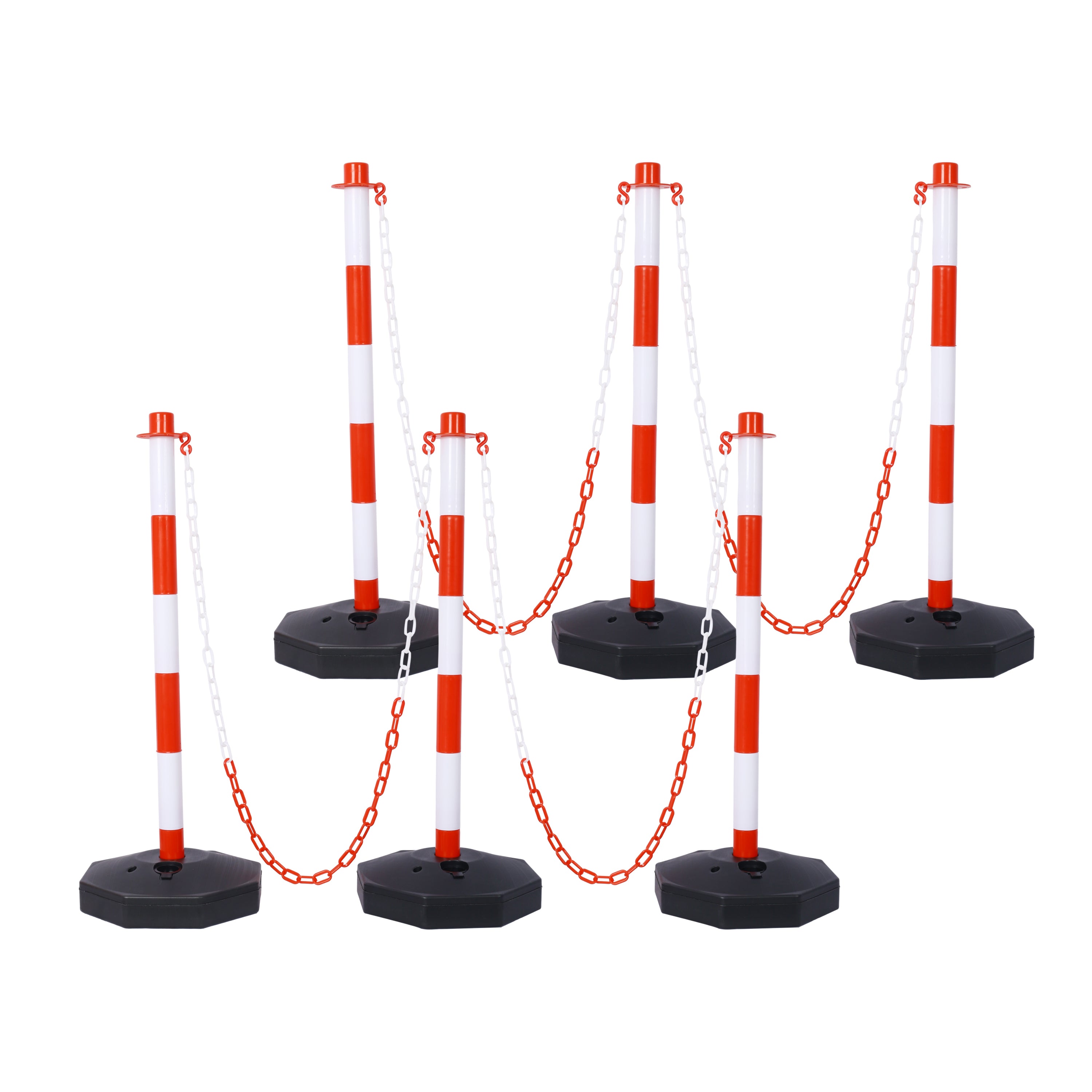 6 Pack Traffic Delineator Post Cones with Fillable Base, Adjustable Plastic Safety Barrier with 5Ft Plastic Chain, Outdoor and Indoor Crowd Control Stanchion for Traffic Control and warning W/R