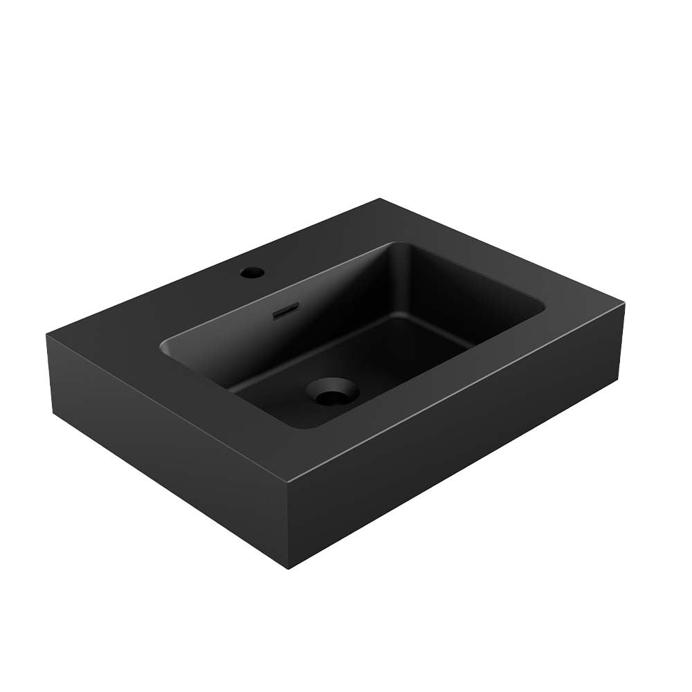 BB02-24-109, Integrated engineered quartz basin WITHOUT drain and faucet, matt black color