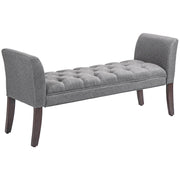 HOMCOM End of Bed Bench with Button Tufted Design, Upholstered Bedroom Entryway Bench with Arms and Solid Wood Legs for Bedroom, Dark Gray