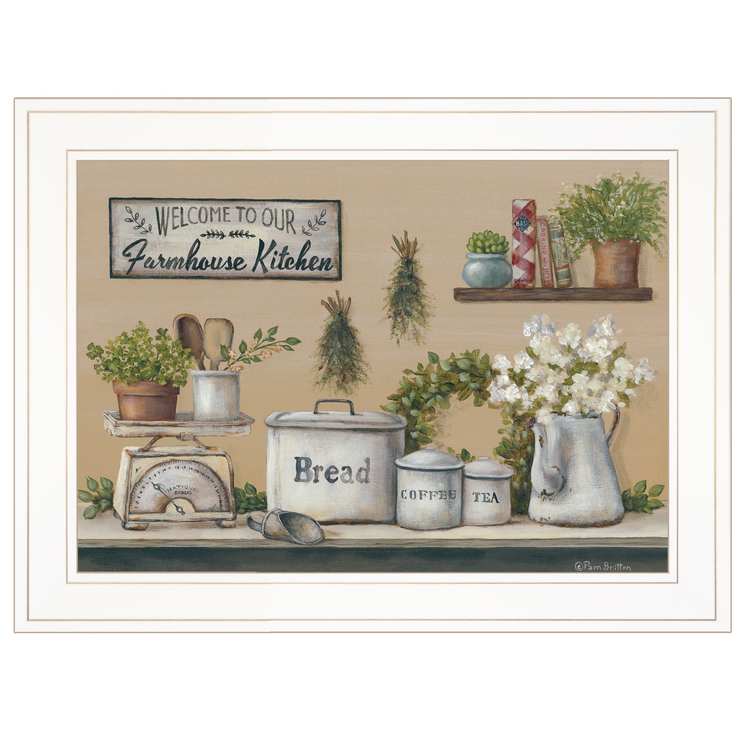 'Garden Farmhouse Kitchen' By Pam Britton, Ready to Hang Framed Print, White Frame