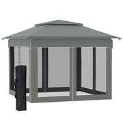 Outsunny 11' x 11' Pop Up Canopy, Outdoor Patio Gazebo Shelter with Removable Zipper Netting, Instant Event Tent w/ 114 Square Feet of Shade and Carry Bag for Backyard, Garden, Dark Gray