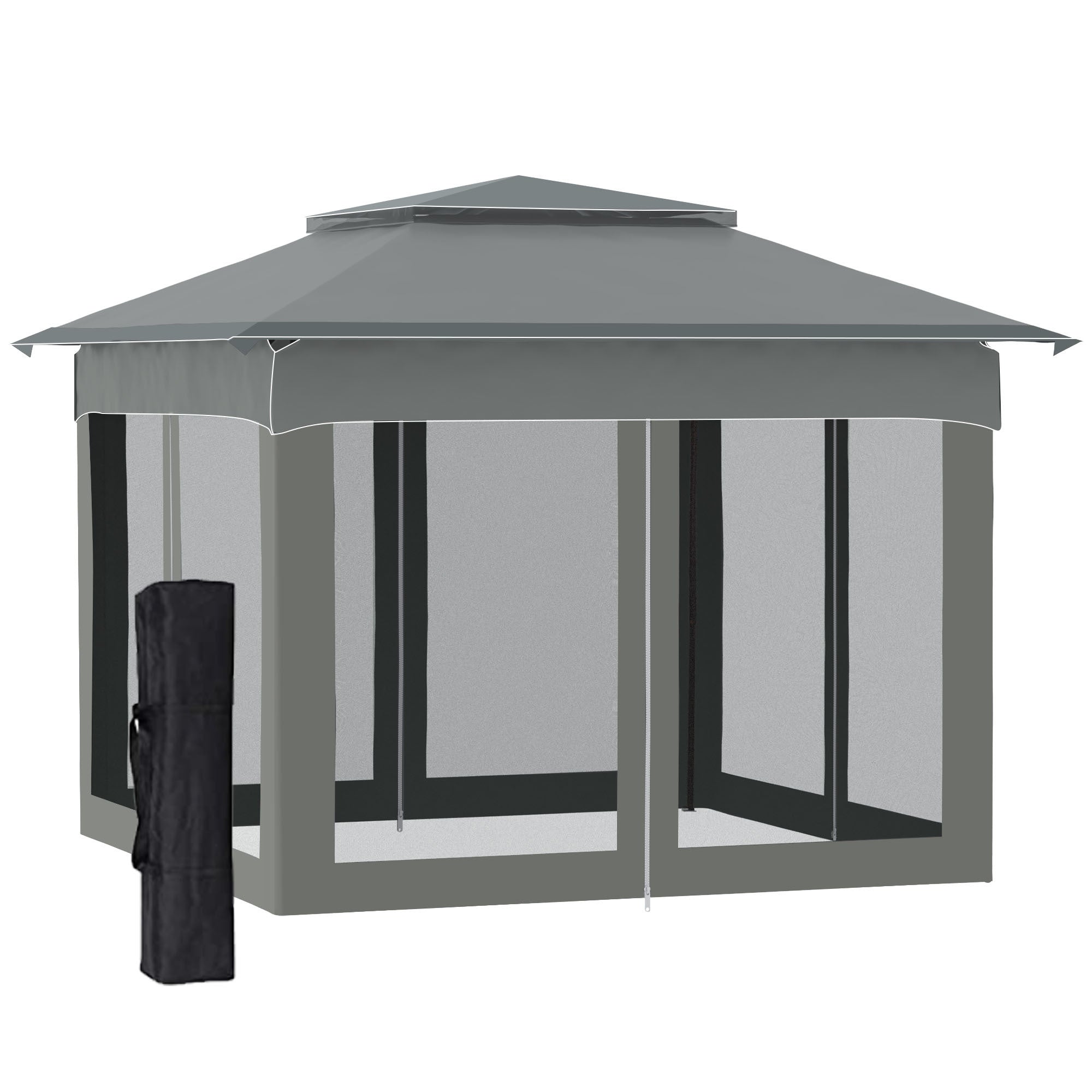 Outsunny 11' x 11' Pop Up Canopy, Outdoor Patio Gazebo Shelter with Removable Zipper Netting, Instant Event Tent w/ 114 Square Feet of Shade and Carry Bag for Backyard, Garden, Dark Gray