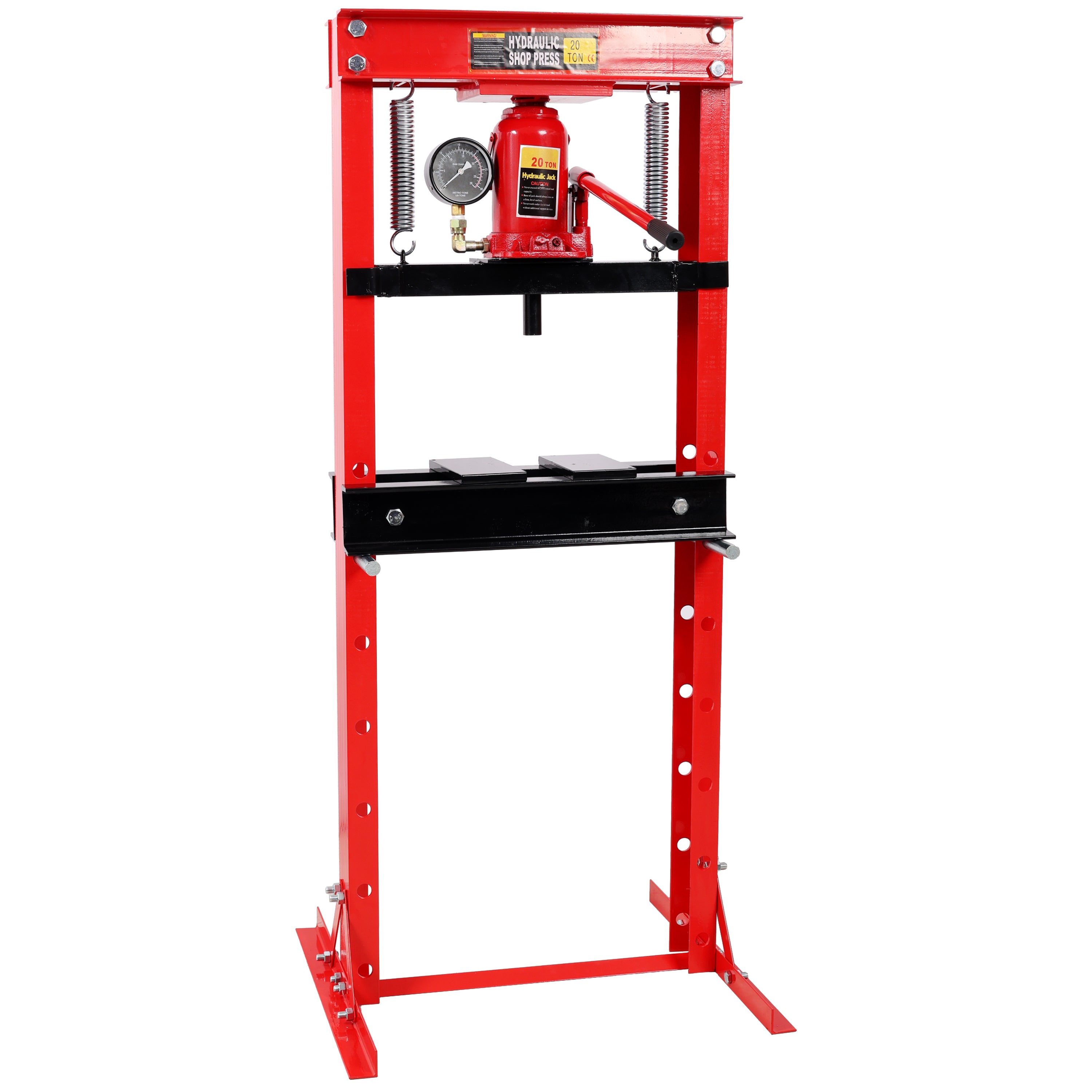 20Ton Bottle Jack Shop Press with Gauge, Bend, Straighten, or Press Parts, Install Bearings, U-Joints, Bushings, Ball Joints, and Pulleys,Red