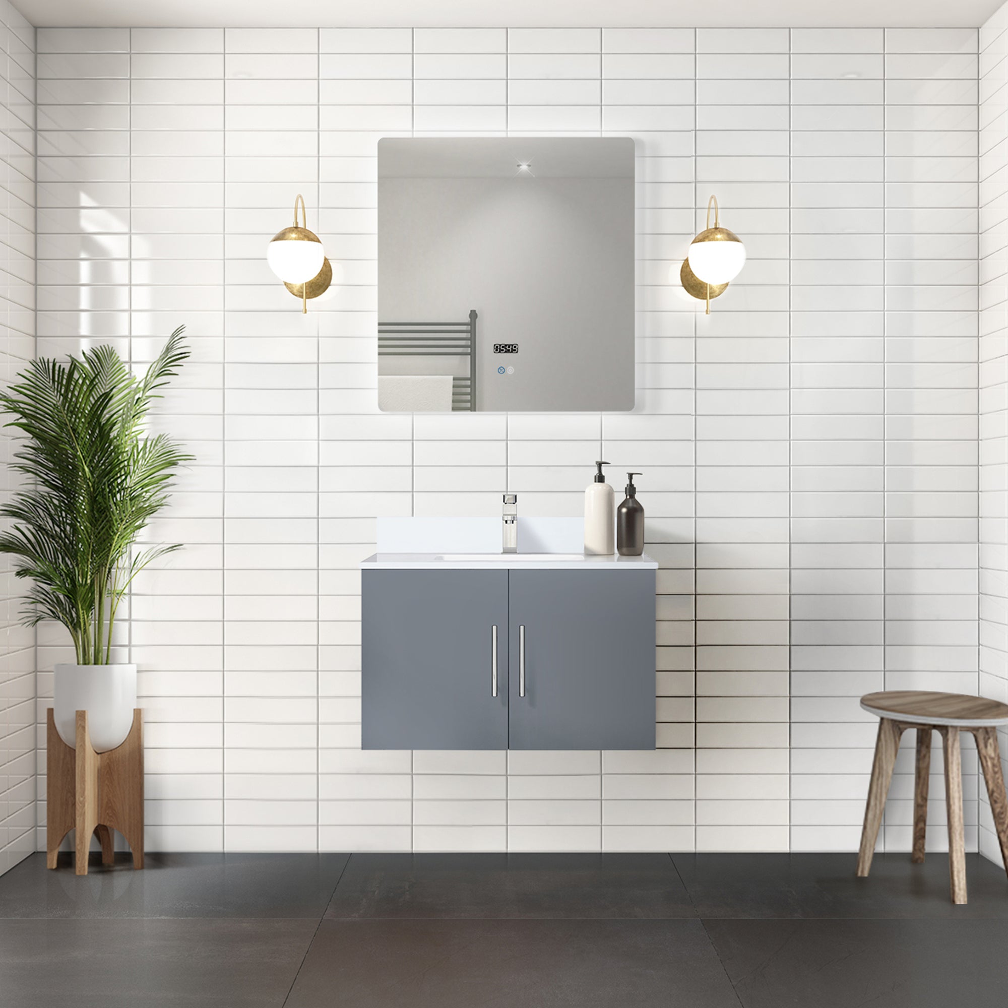 Dark Grey Bath Vanity 30 in. W x 22 in. D, with White Quartz Top