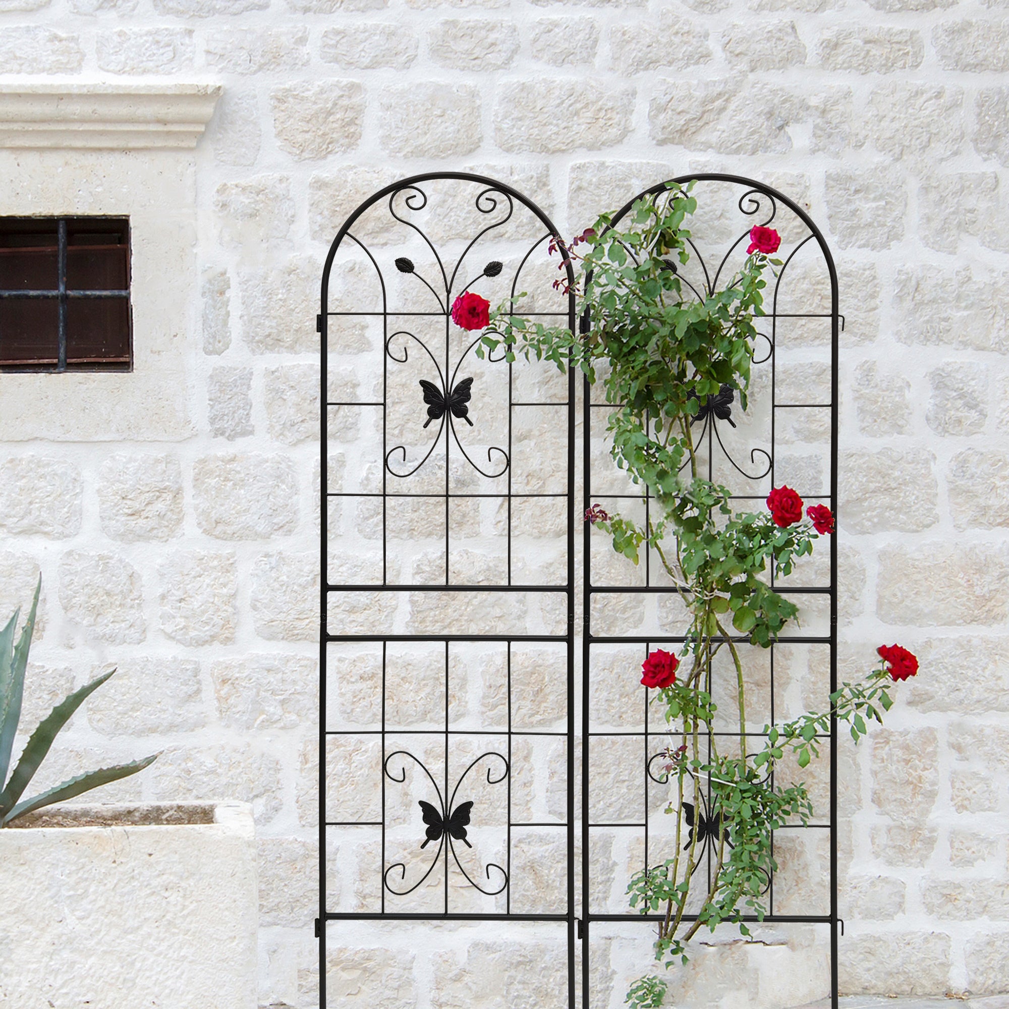 2 Pack Metal Garden Trellis 71' x 19.7' Rustproof Trellis for Climbing Plants Outdoor Flower Support Black