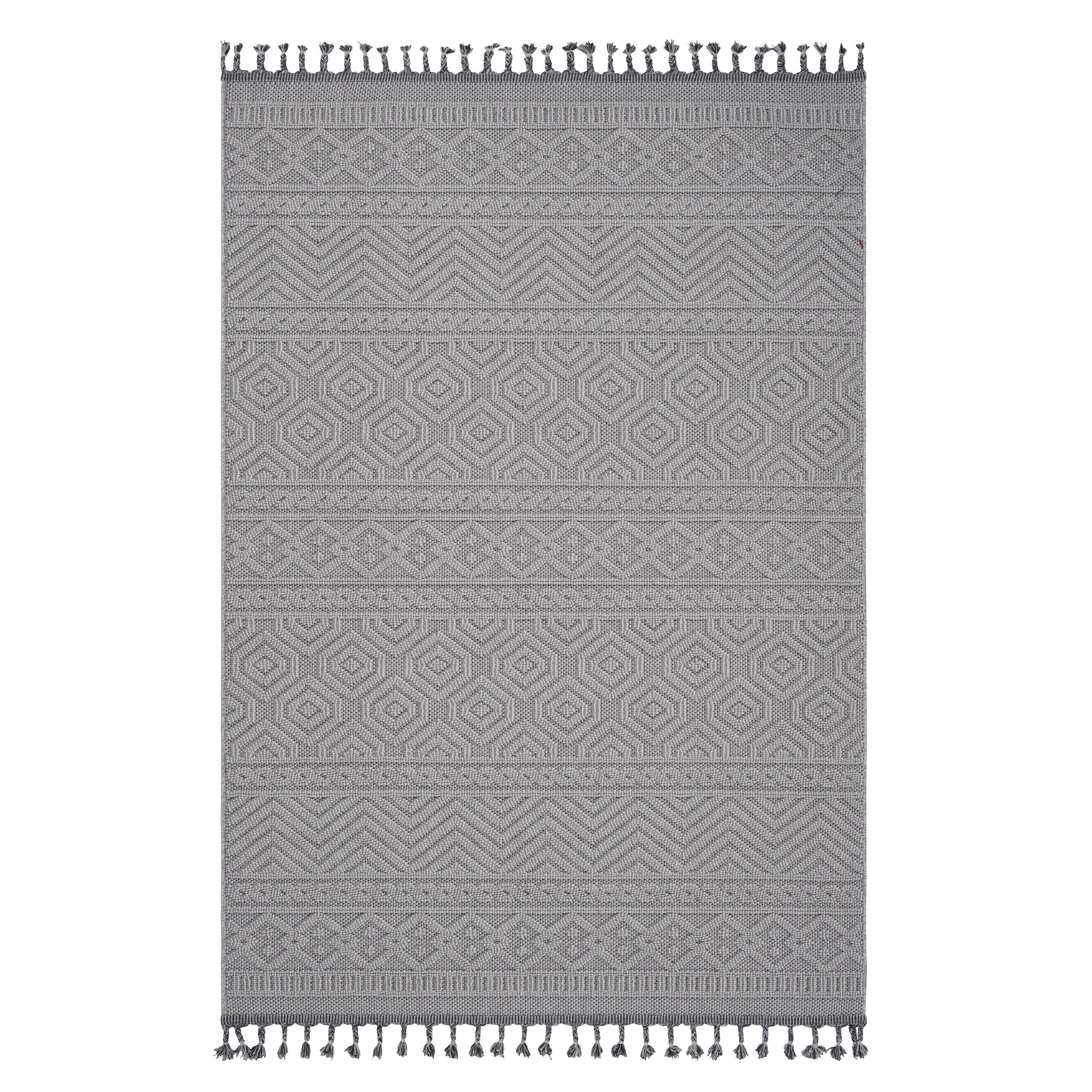 Guros Collection 5X7 White / Geometric Indoor / Outdoor Area Rug
