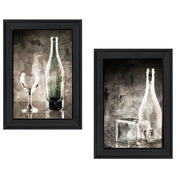 'Moody Gray Glassware Still Life' 2-Piece Vignette by Bluebird Barn, Black Frame
