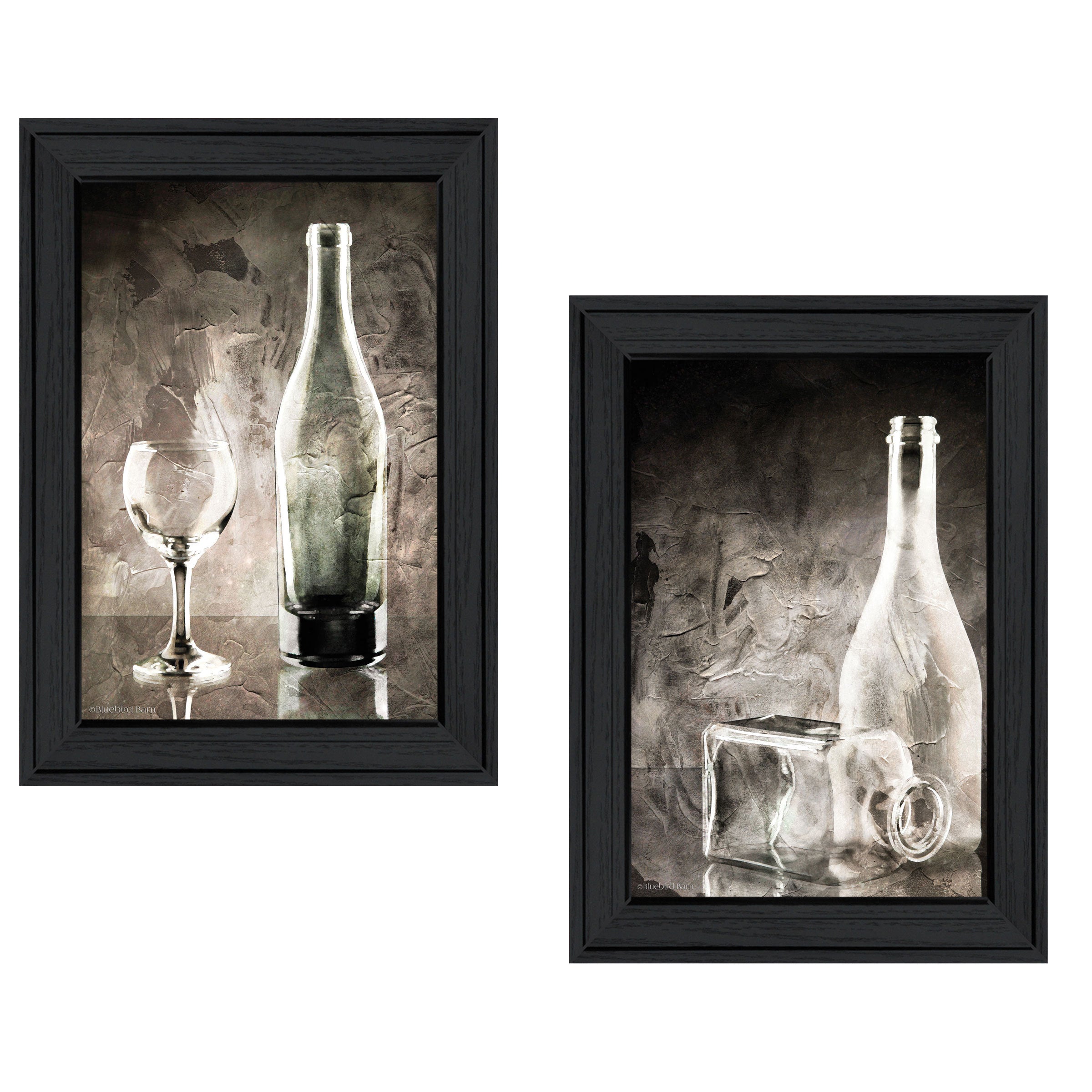 'Moody Gray Glassware Still Life' 2-Piece Vignette by Bluebird Barn, Black Frame